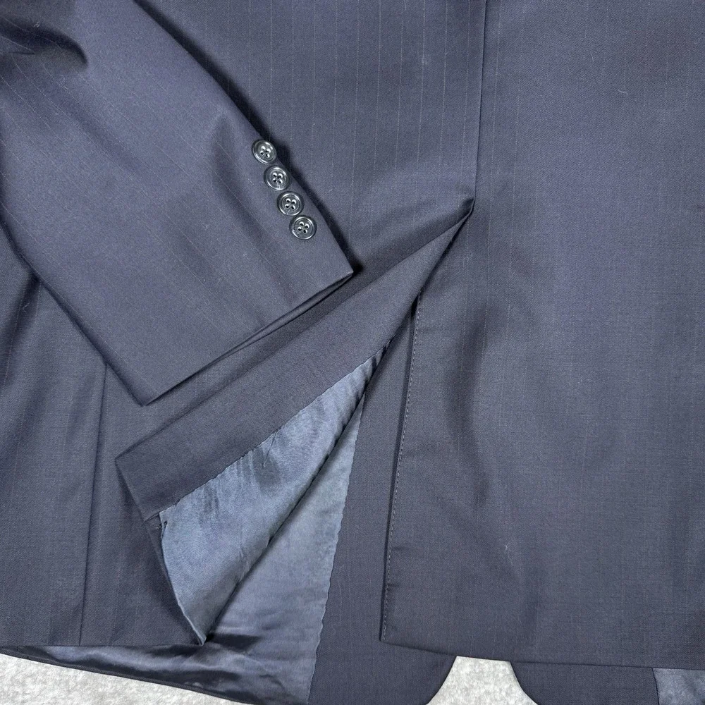 Vintage‎ Burberry Blazer Men's 48L Navy Blue Super 100s Wool Striped Jacket